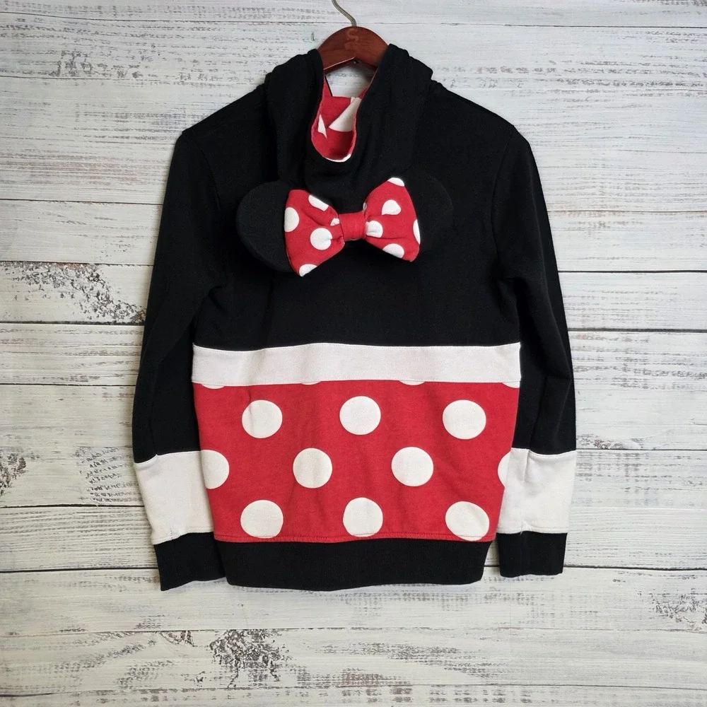 Minnie Mouse Zip Up Ears & Bow‎ Hoodie Official Disney Polka Dots Kids Large